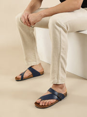TUSK Navy Blue Cross-Strap Cork Footbed Sandals