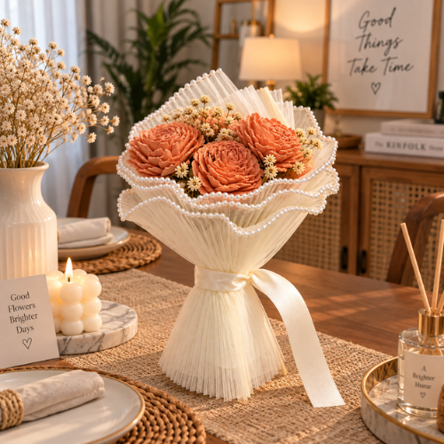 Corail Elegant – Coral Sola Wood Flower Bouquet
