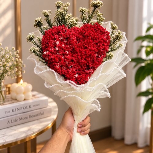 Amour Ecarlate – Heart-Shaped Sola Flower Bouquet