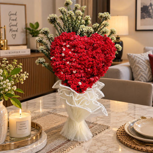 Amour Ecarlate – Heart-Shaped Sola Flower Bouquet