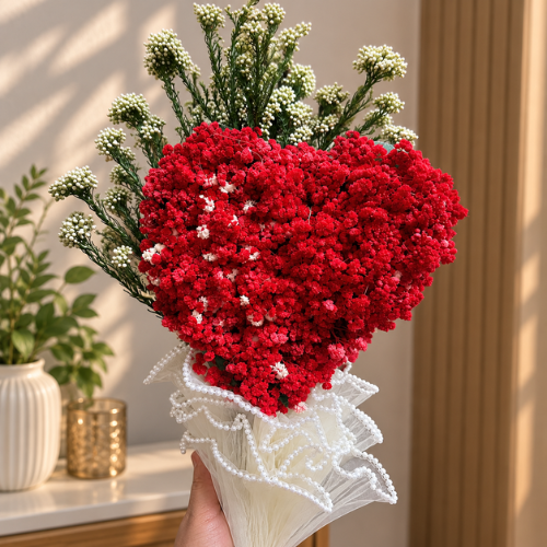 Amour Ecarlate – Heart-Shaped Sola Flower Bouquet