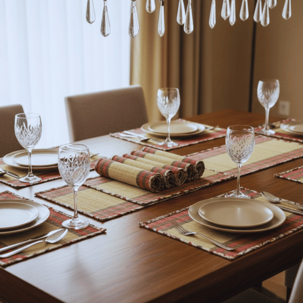 After Wait | Bamboo Table Runner – Elephant Print Canvas Border