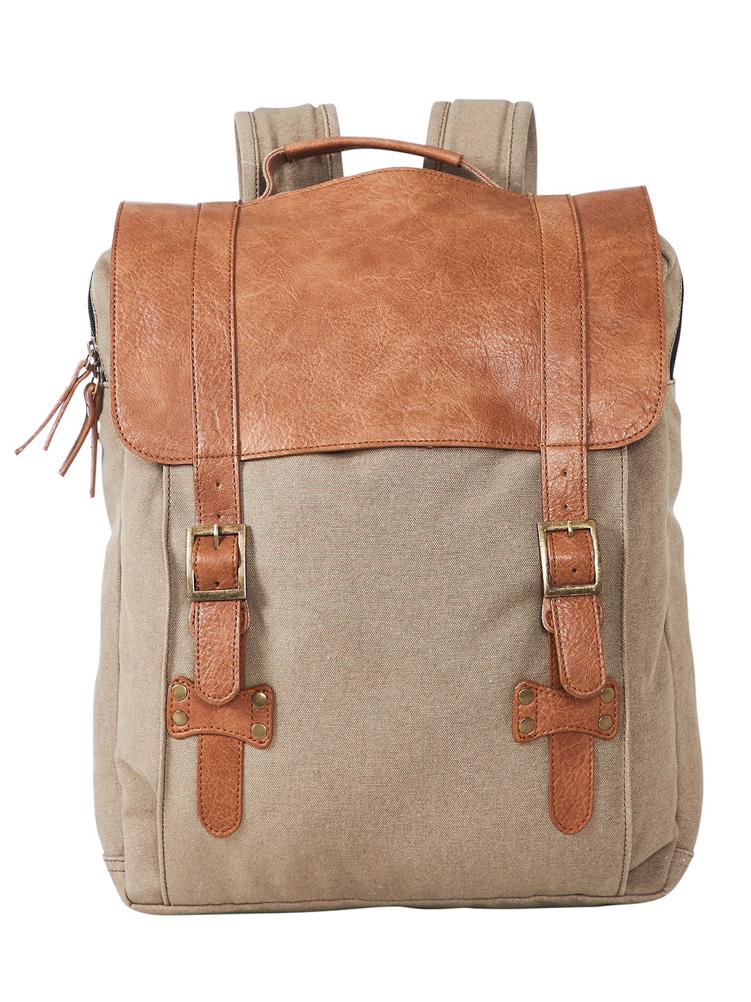 Mona B - Brown 100% cotton canvas back pack for offices schools and colleges with 14" laptop sleeve and stylish design