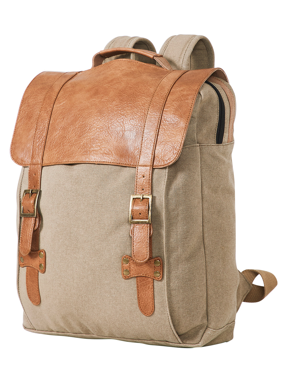 Mona B - Brown 100% cotton canvas back pack for offices schools and colleges with 14" laptop sleeve and stylish design