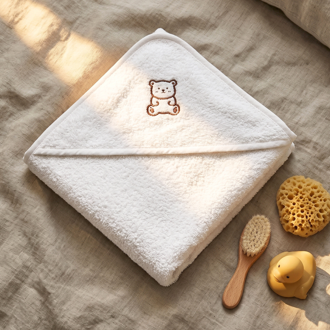 Country Village Baby Hooded Towel -Bunny Embroidered