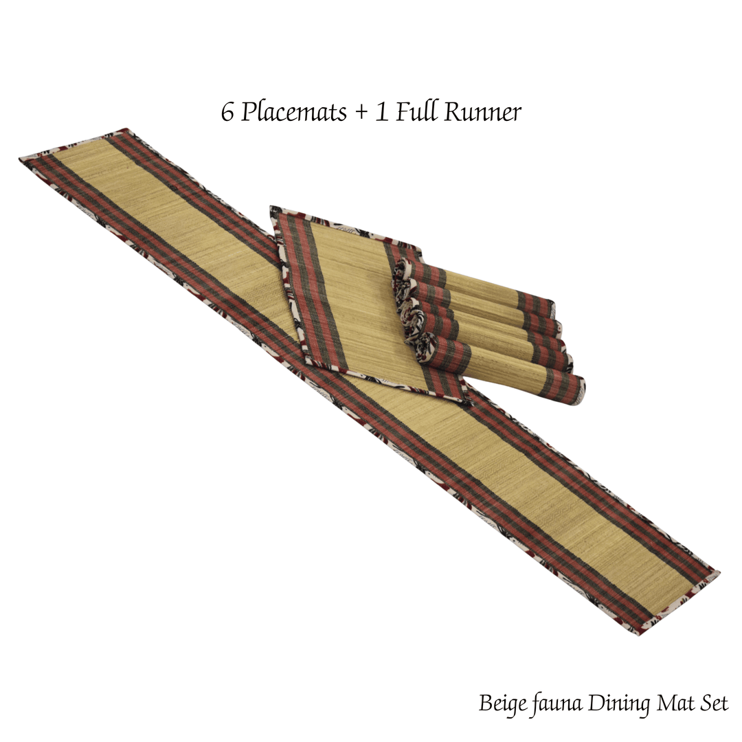 After Wait | Bamboo Table Runner with Placemat - Rustic Elephant Border