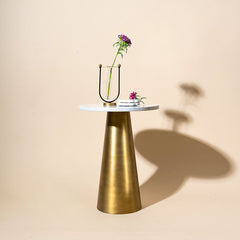 Muun Home White Marble Table with Gold Base