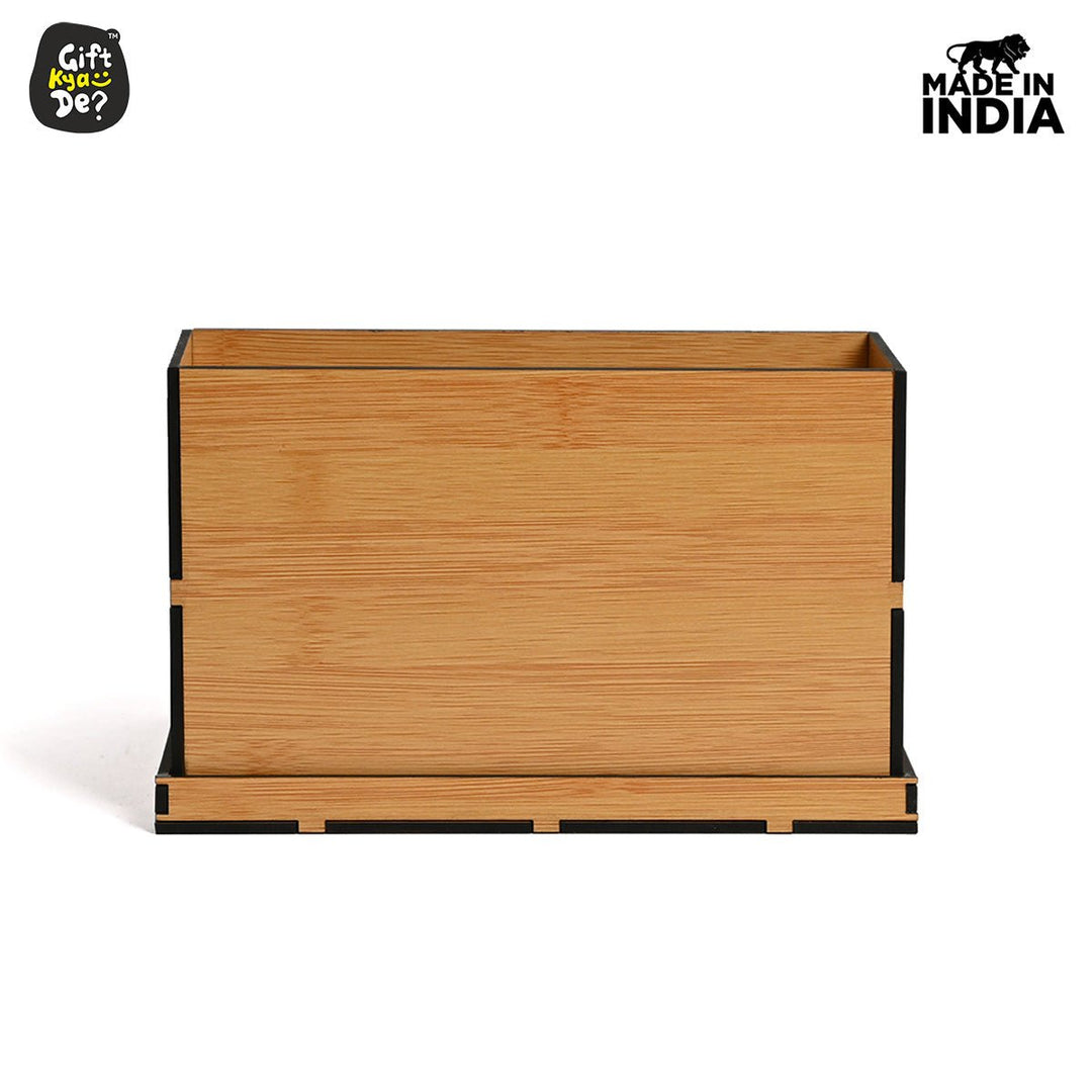 Gift Kya De Wooden Multipurpose Desk Organizer | Table Clock | 4 Compartment Organizer