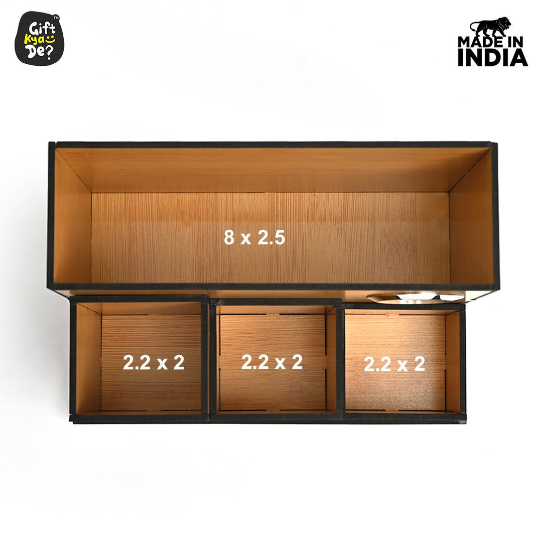 Gift Kya De Wooden Multipurpose Desk Organizer | Table Clock | 4 Compartment Organizer