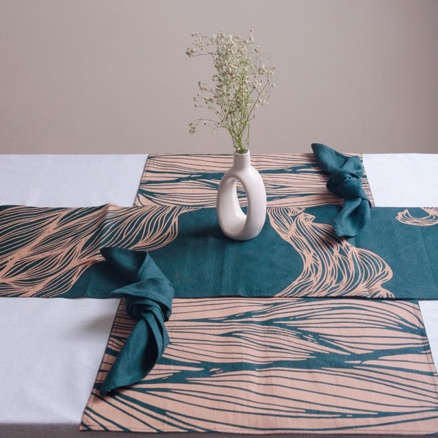 Pravaah Iraja table linen set | pure hemp | table runner, napkins and placemats | sustainable home decor