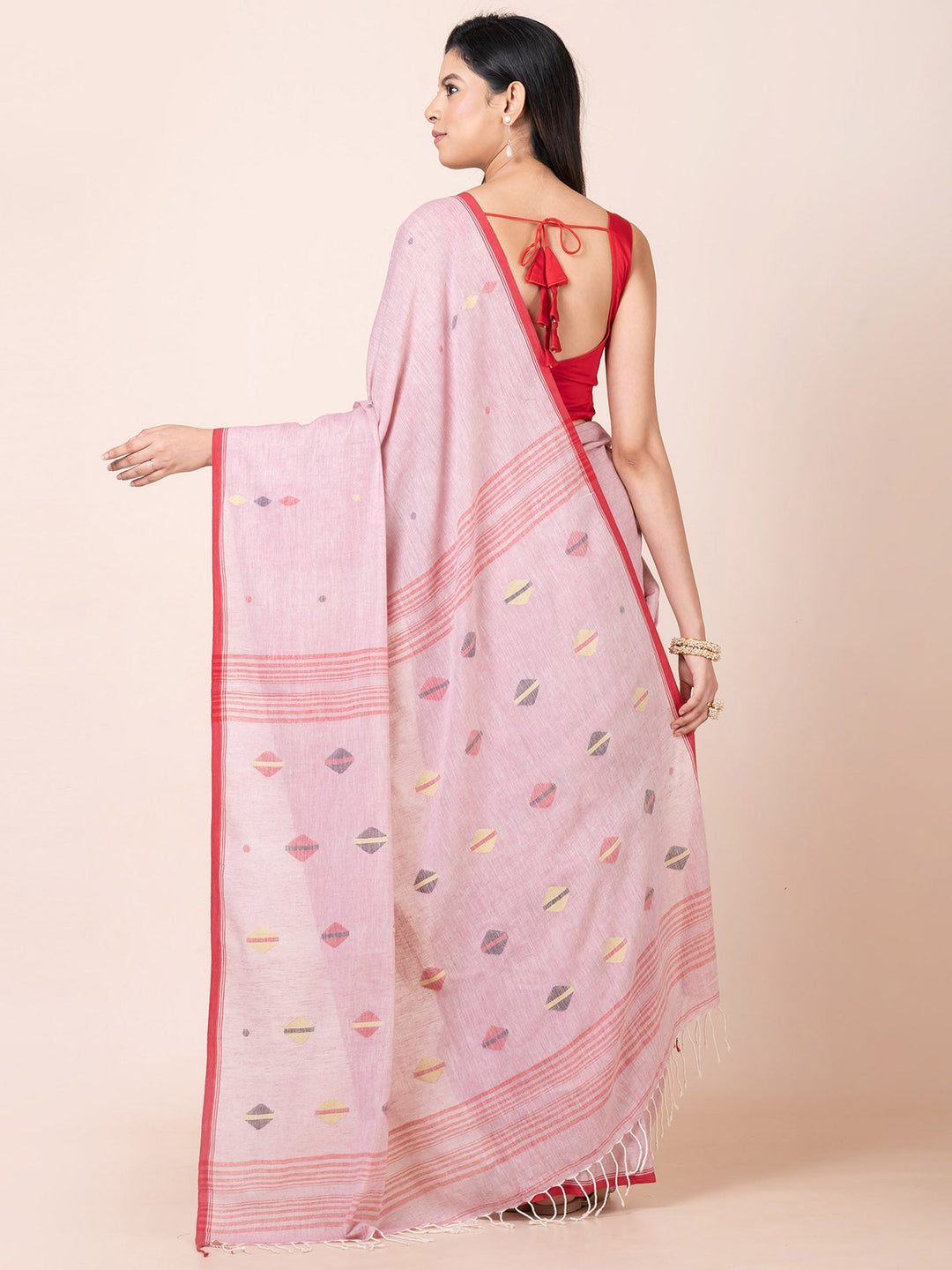 OCAU Gulabi Noor - Pure Cotton Saree With Jamdani Motifs Without Blouse Piece II Dusty Pink