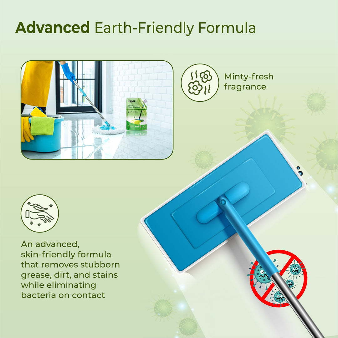 IMECO Bamboo Shakti Floor Cleaner 1L (Pouch) - Lemongrass & Basil Fragrance for All-Purpose Tile, Floor & Wall Cleaner