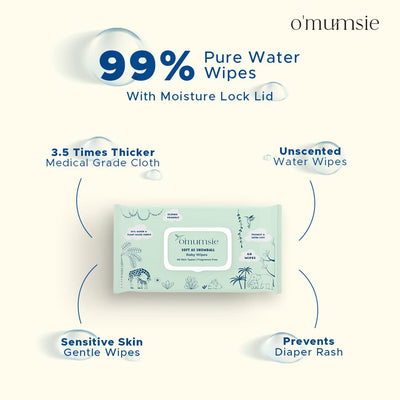 Thickest 99% Water Cotton Baby Wipes for Sensitive Skin (60 pcs)