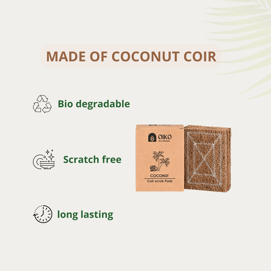 OIKO Coconut Coir Cleaning Scrub Pad  |Natural, Biodegradable & Effective| Pack of 5