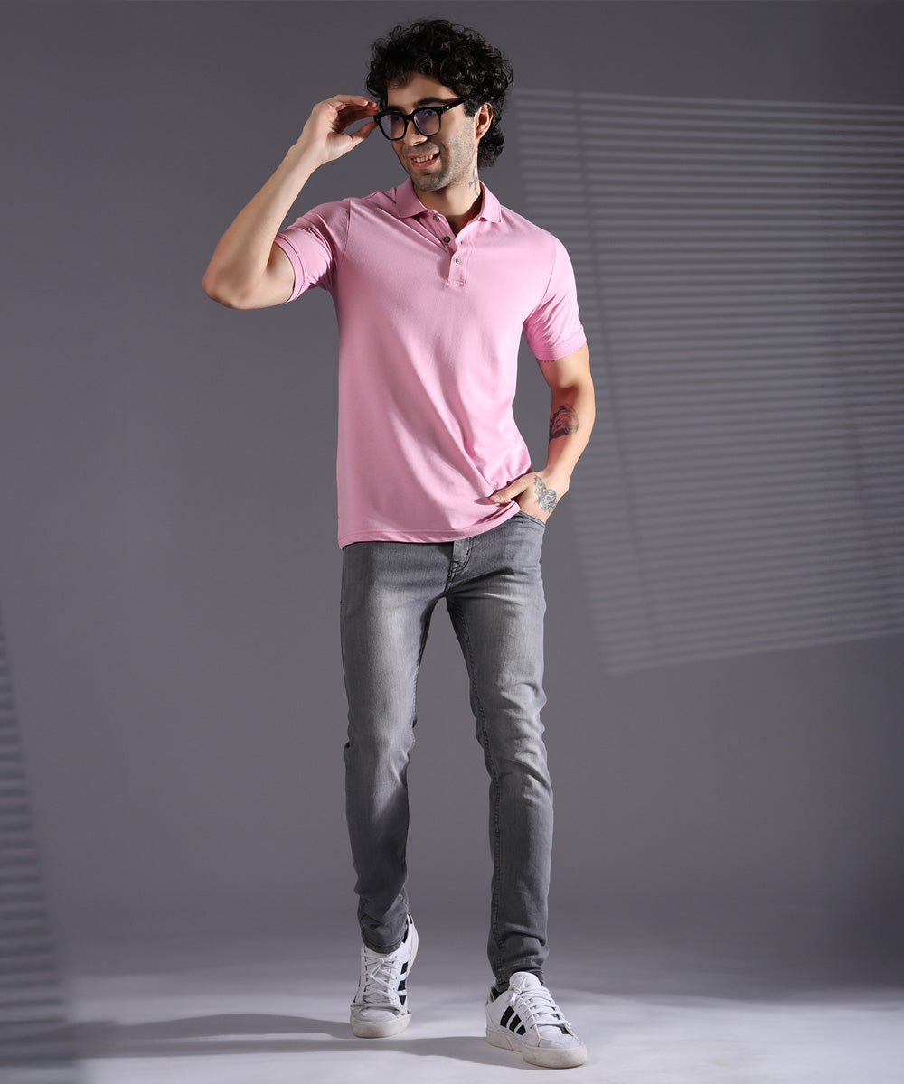 Naturefab Men’s Organic Bamboo Polo Tshirt Ultimate Pink