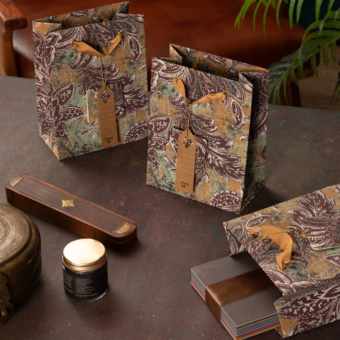 Brown Story Small Gift Bag -  Set of 3