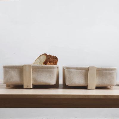 Square Bread Basket with Wooden Stand