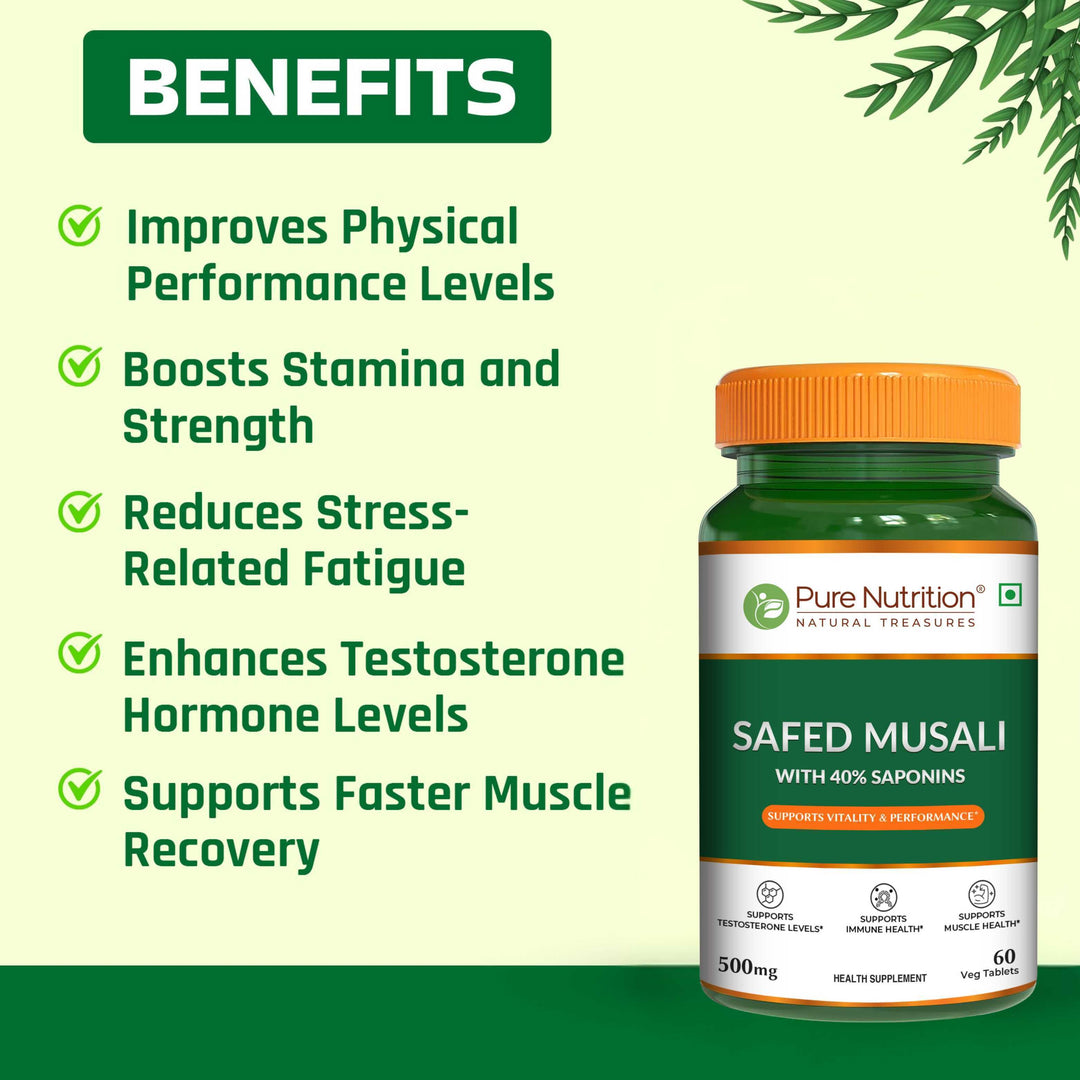 Safed Musli Capsules  Ayurvedic Vitality & Energy Supplement | 60 Veg Tablets