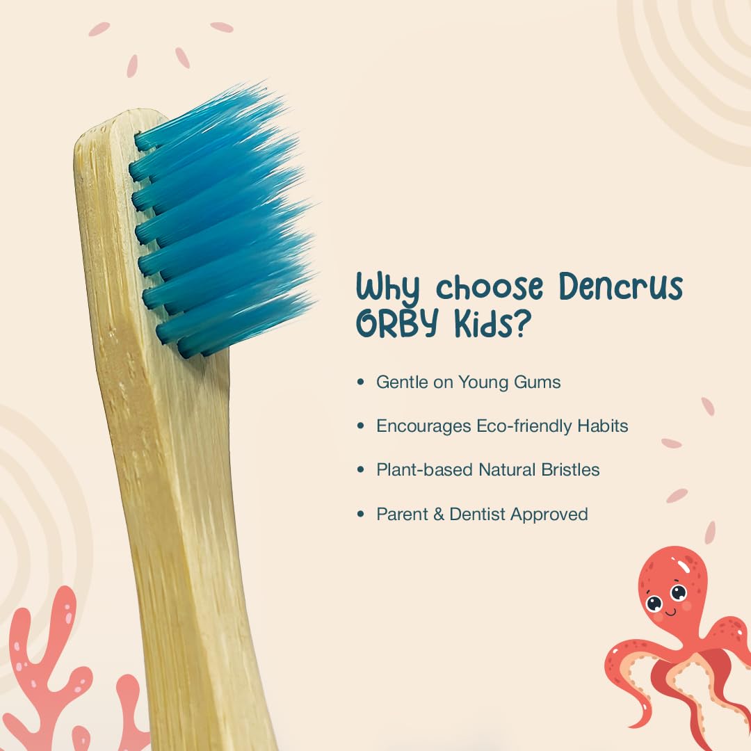 Dencrus Orby Kids Bamboo Toothbrushes - Pink, Lavender & Blue (Pack of 3)