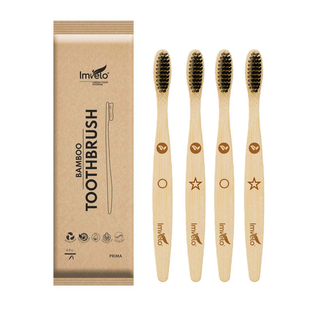 Imvelo Manual Bamboo Toothbrush | Charcoal Activated | Soft Bristles Brush Toothbrush | Natural & Ecofriendly Oral Care | Biodegradable Brush For Men & Women