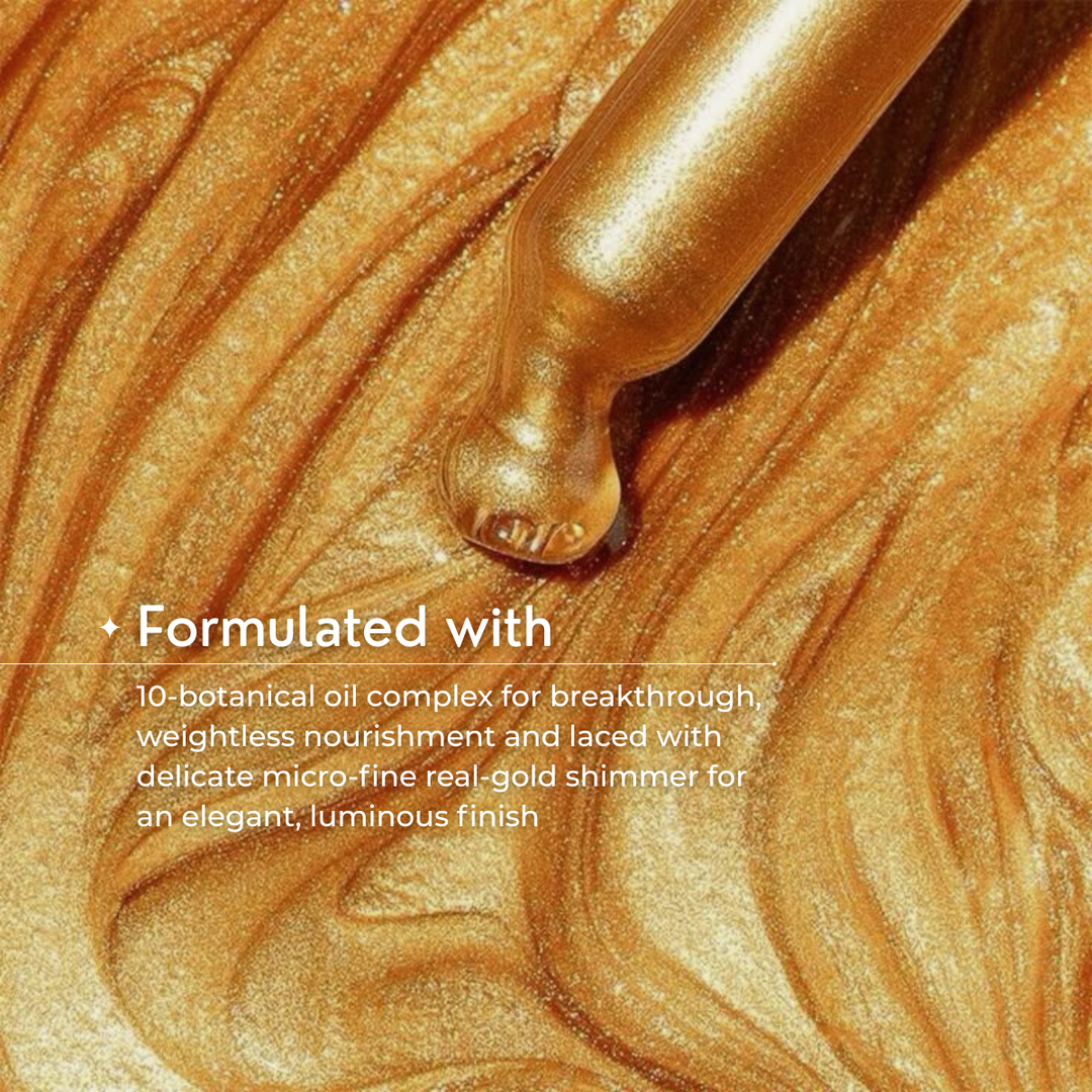 Skinvest Molten Gold Shimmer Body Oil Drops with Micro-Fine Champagne Shimmer & 10 Botanical Oils | Transfer Proof Glow, Deep Hydration, Non-Greasy | Free Luxe Buff Body Brush | 50ml