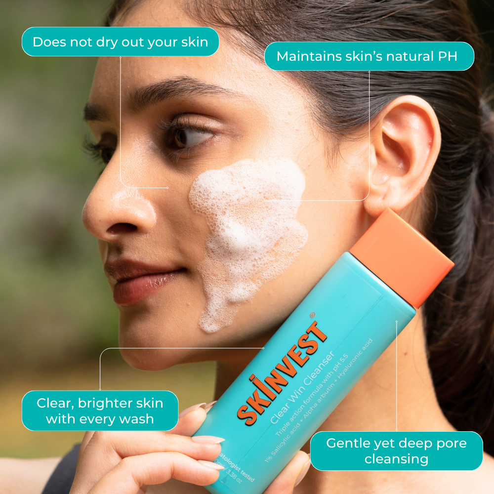 Skinvest Clear Win 100ml Face Gel Cleanser with Triple Action Formula For Men & Women