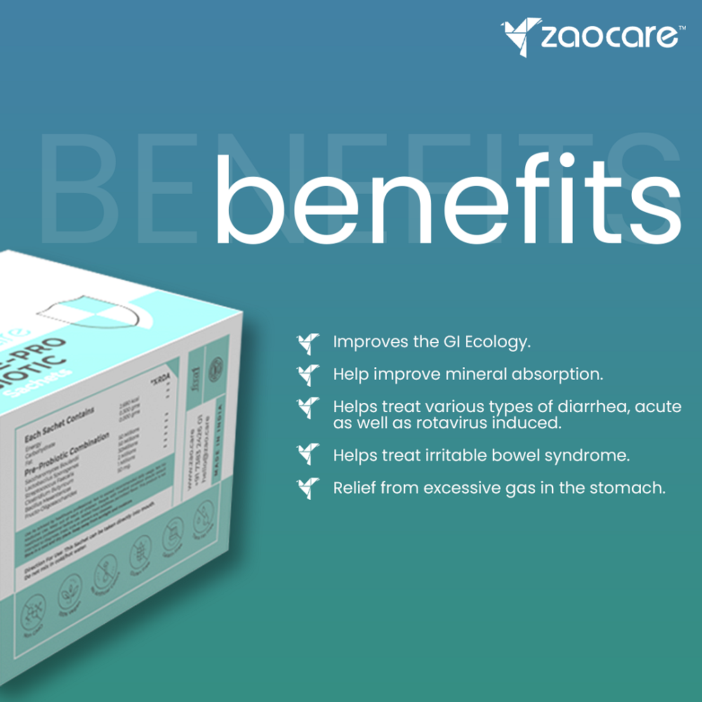 Zaocare Pre Probiotic Orosoluble Sachet | For Proper Digestion, Colon Cleanse, Colon Hygiene, and Gut Health | 20 Sachets