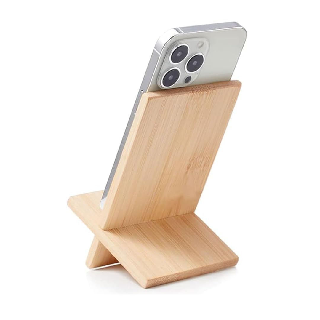IMECO Wooden Portable Mobile Stand with Charging Slot | Stylish & Aesthetic Phone Stand for Home & Office | Eco-Friendly & Sustainable