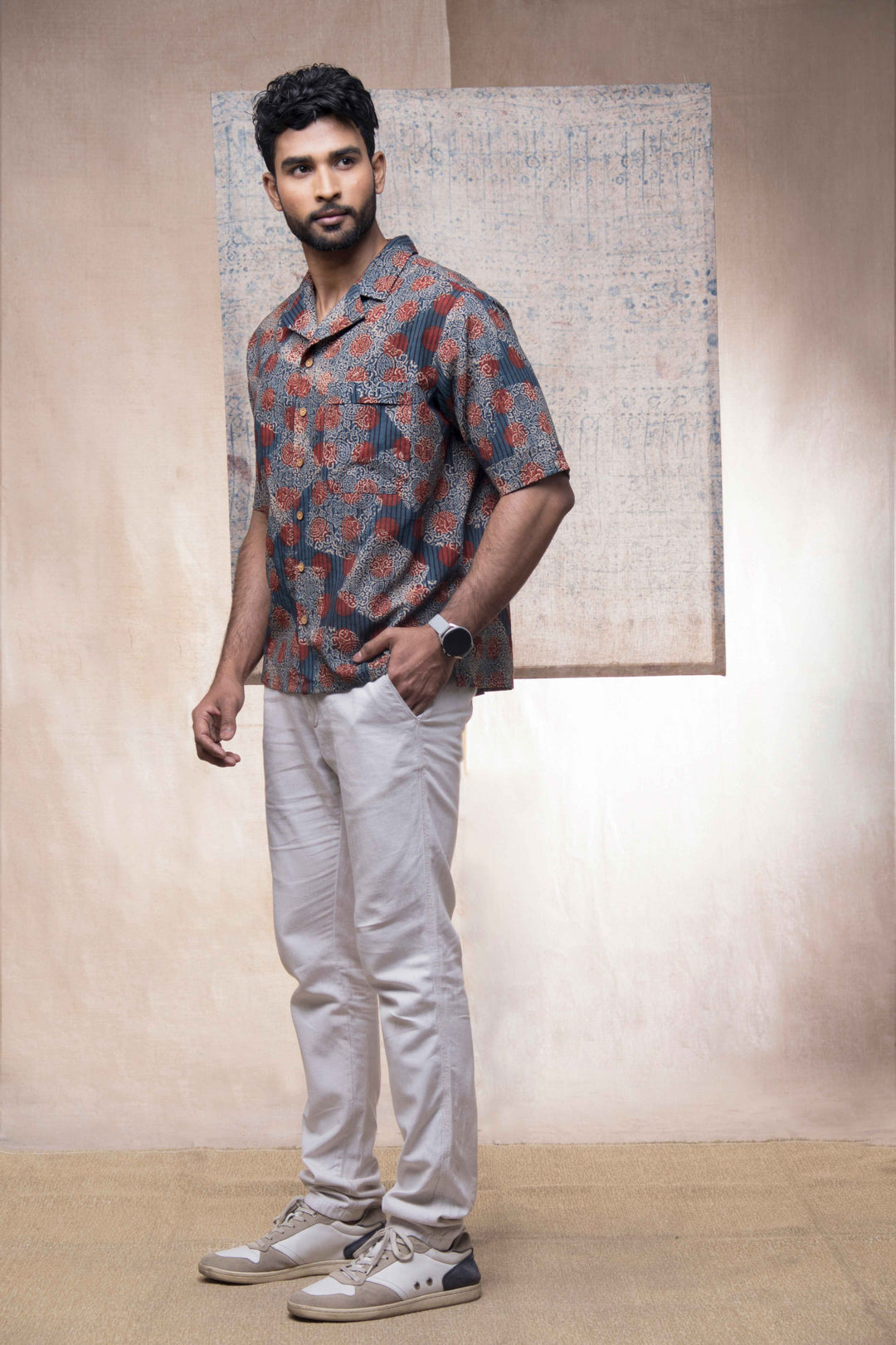 Hand block printed Ajrakh Allover holiday formal for men
