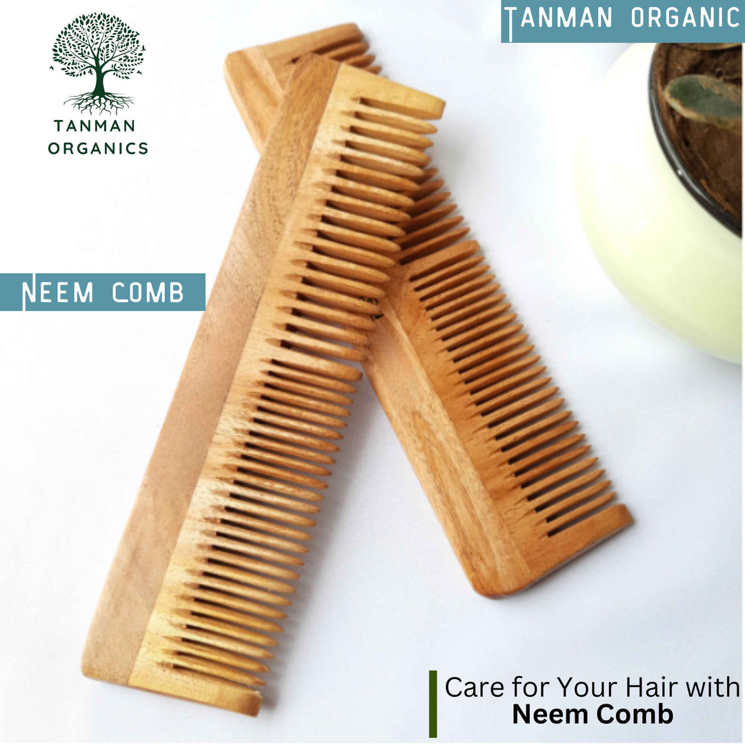 Tanman Organics Pure Kacchi Neem Wood Comb Pack Combo -01 (Pack of 2)
