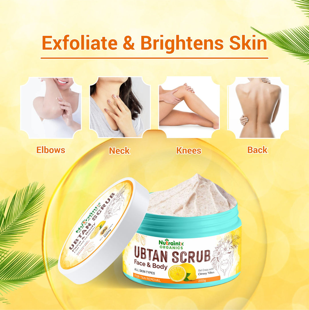 Nutrainix Organics Ubtan Radiance Revival Scrub - Ayurvedic Tan Eraser & Glow Booster for Face + Body - 200 gm