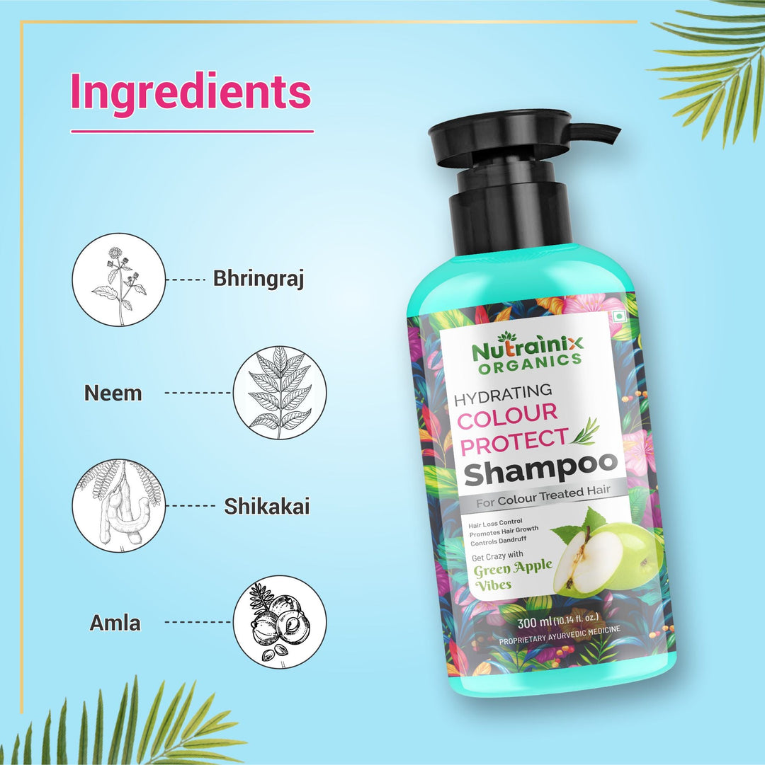 Nutrainix Organics Hydrating Color Protect Shampoo Sulfate-Free Hydration for Vibrant, Treated Hair – Green Apple Freshness - 300 ml