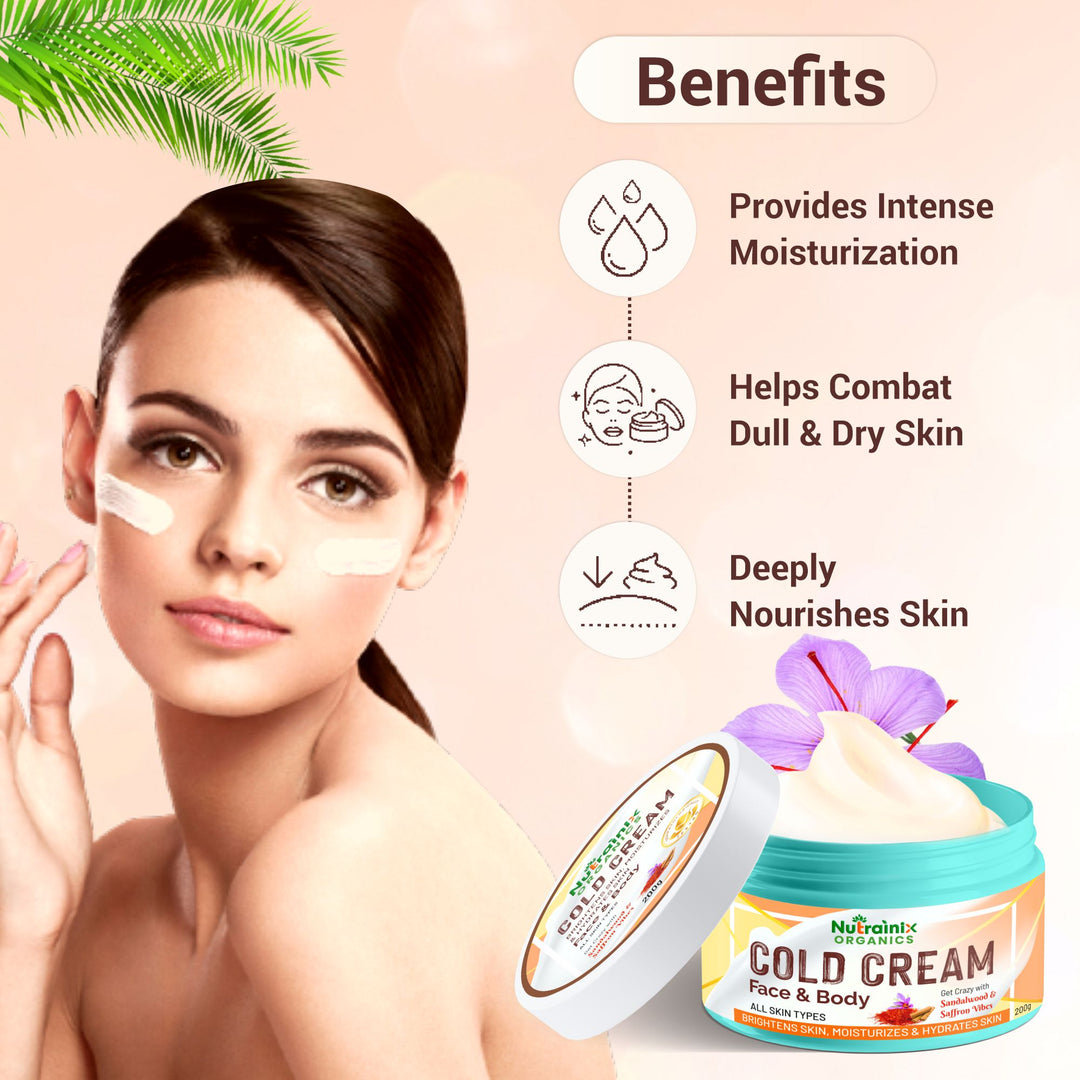 Nutrainix Organics Luminous Revival Cold Cream Hydration + Brightening Cream for Dull, Dry & Uneven Skin – All Skin Types - 200 gm