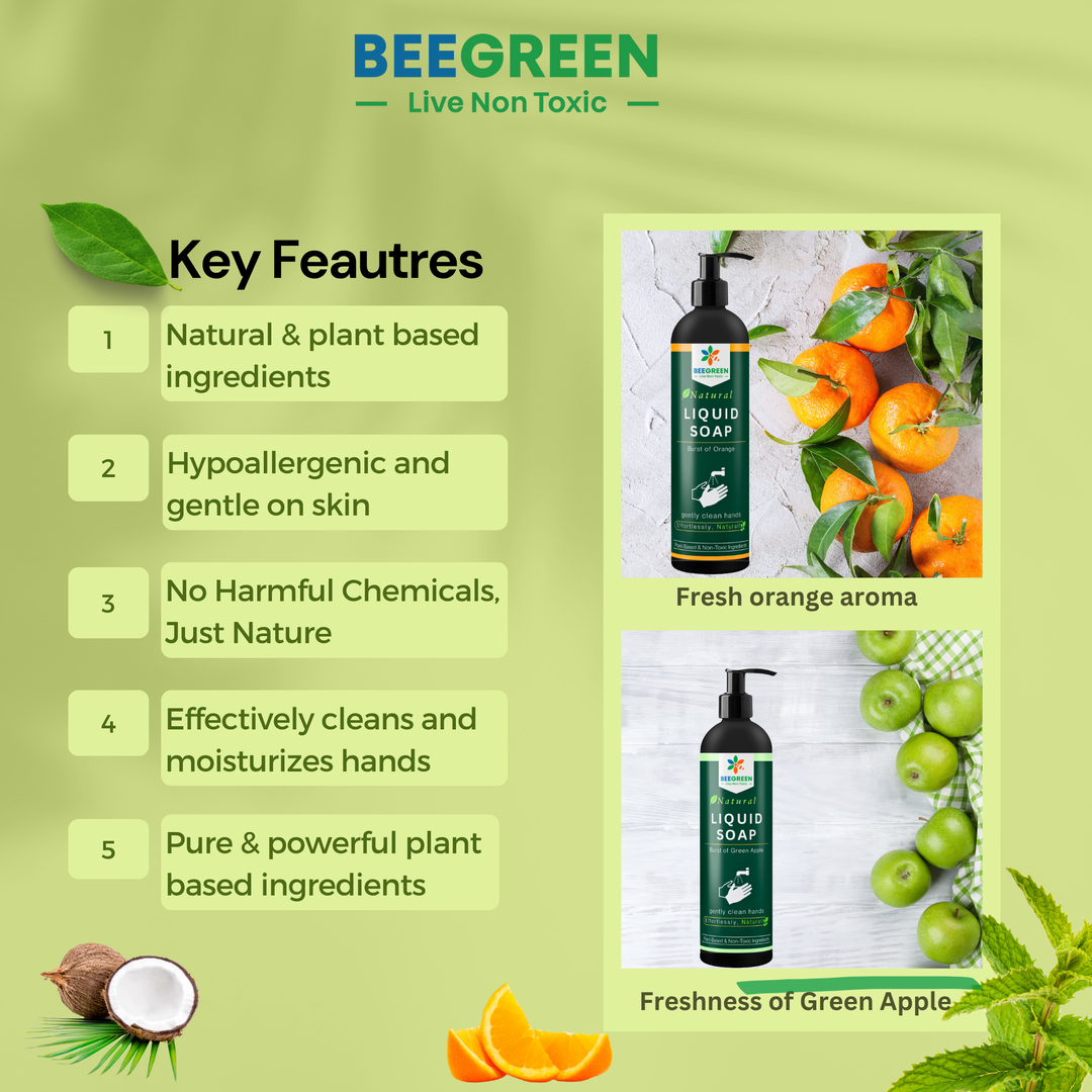 BeeGreen Liquid Hand Wash –  500 ml (Pack of 2) Orange & Green Apple