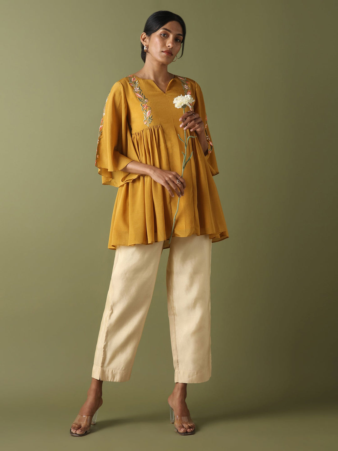 Dhwani Choksi Embroidered Tunic - Mustard