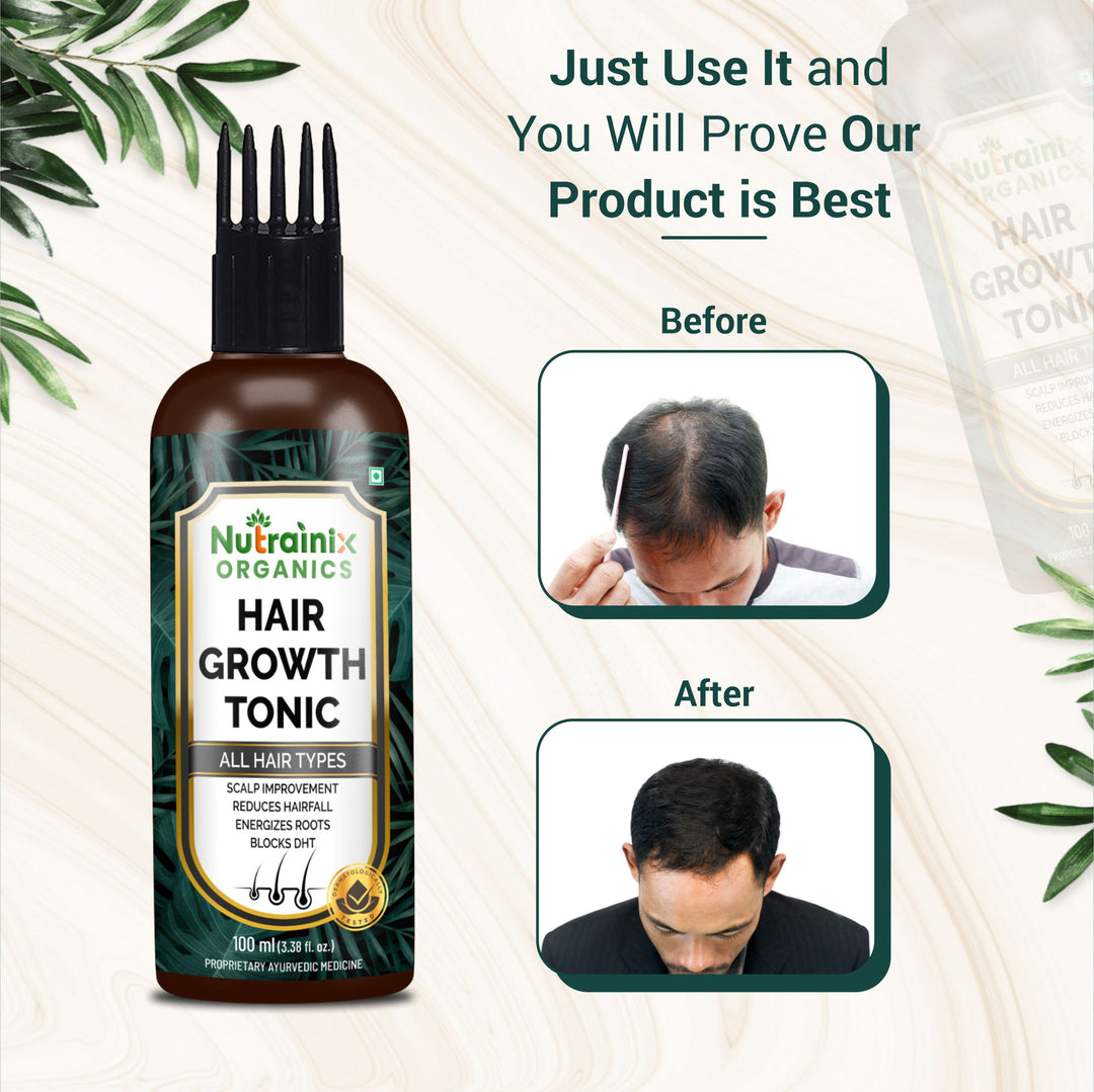 Nutrainix Organics Ayurvedic Hair Revival Tonic Scalp Elixir for Thicker, Stronger Hair – Comb Applicator Included - 100 ml