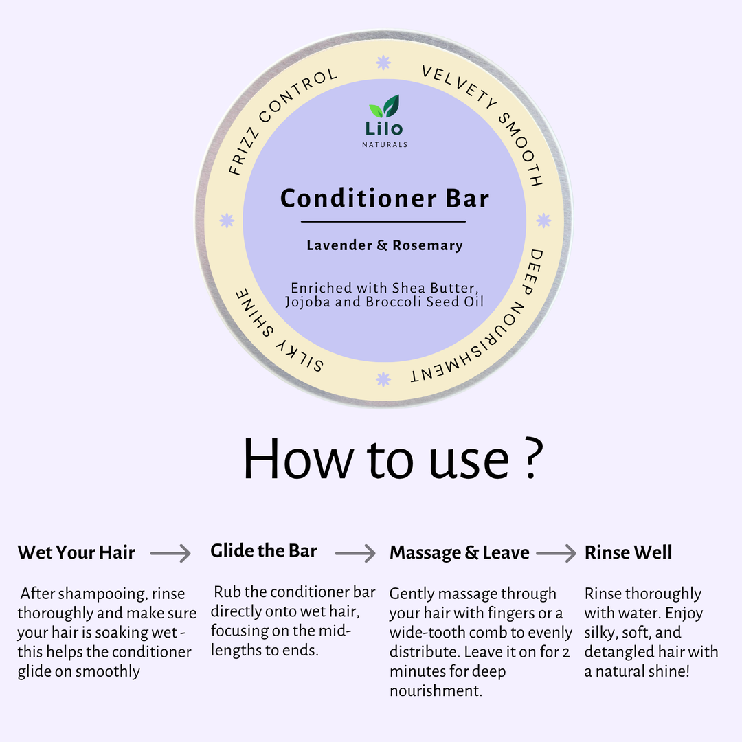 Lilo Naturals Solid Conditioner Bar for Dry & Frizzy Hair | Enriched with Shea Butter, Jojoba & Broccoli Seed Oil |