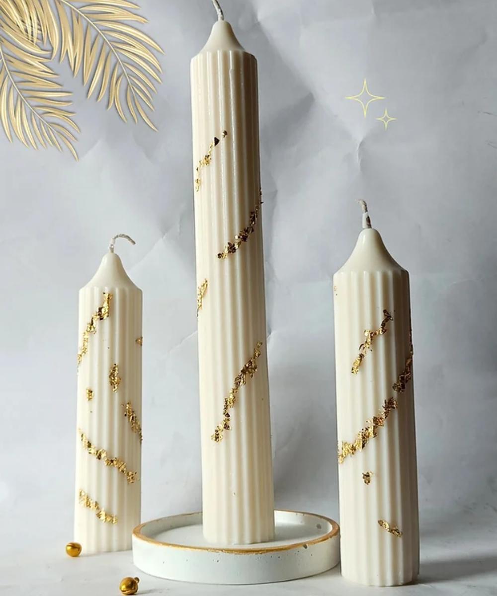 Set of 3 White Gold Hope Pillar Candles