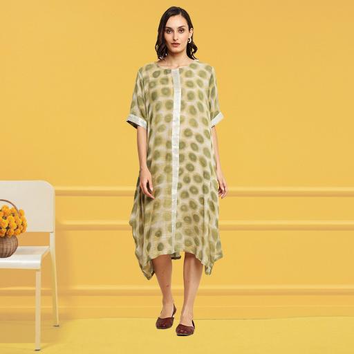 Bageeya "FOREST" Cowl Dress | Dyed Handcrafted Handwoven Slub Cotton Cowl Dress| Crafted with Harda| Detailed with Zari border