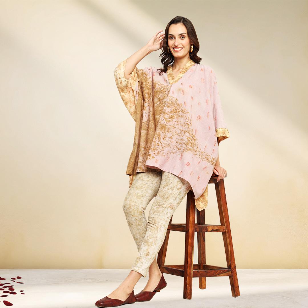 Bageeya "Sakura" Handwoven Organic Cotton Kimono Tunic | Crafted with Sacred Temple Marigolds, Roses and Lac