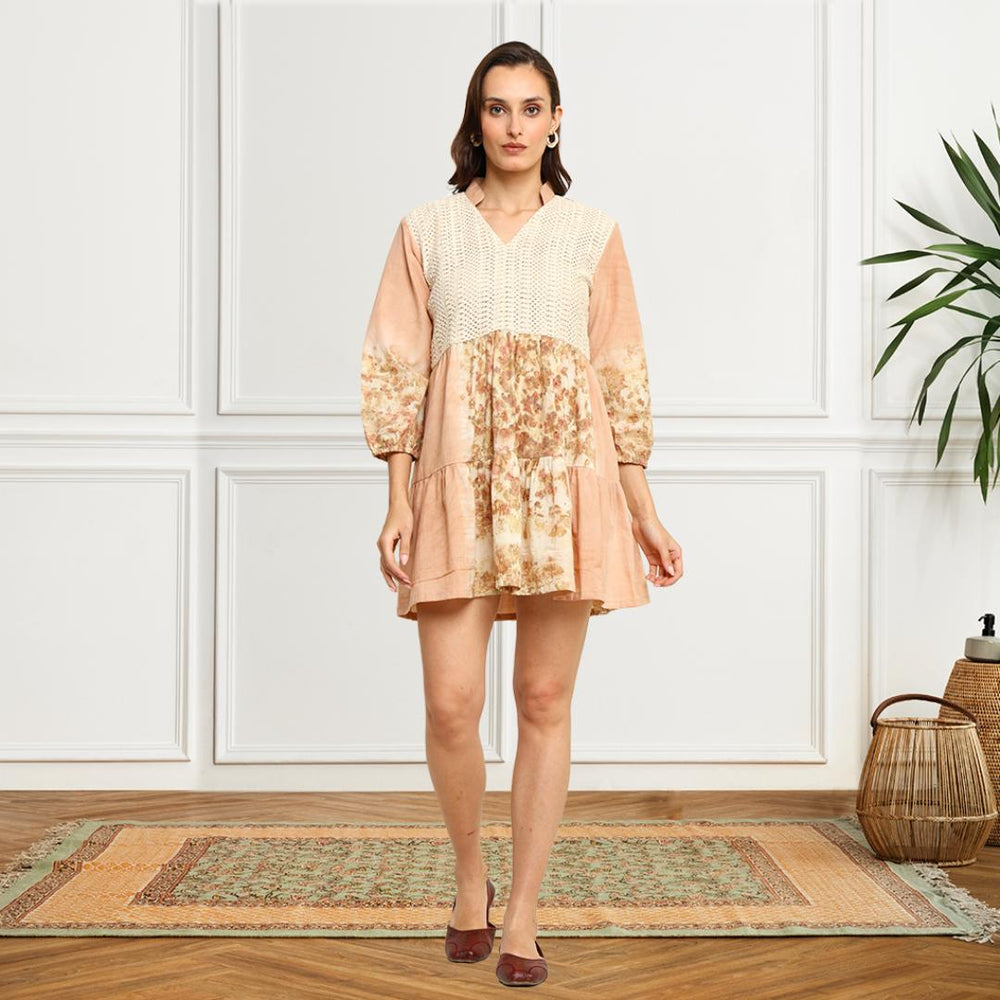 Bageeya" Ori Bloom " Handwoven Orignic Cotton Tiered Dress | Crafted with Lac and Marigold