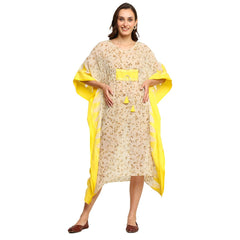 Bageeya “Meghna Natural Dyed Handcrafted Handwoven Tant Cotton Cocktail dress | Crafted with Templw Flower Marigold