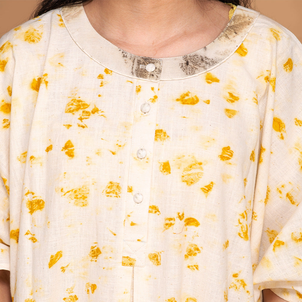 Bageeya “Vann” Natural Dyed Khadi Organic Cotton Rohanna kurti | Crafted with Marigold and Guava