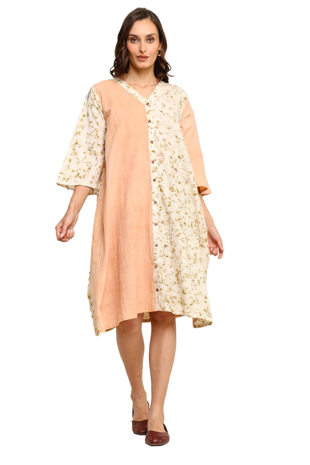 Bageeya "Sunrise Meadow" Natural Dyed Handcrafted Handwoven cotton Button Down dress | Crafted with Sacred temple Marigold and herbs