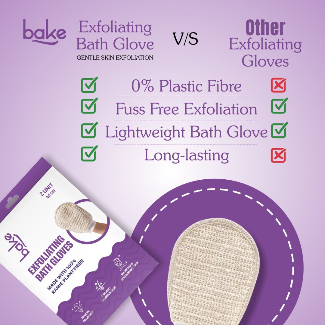 BAKE Exfoliating Bath Glove with Ramie plant Fibre Pack of 2