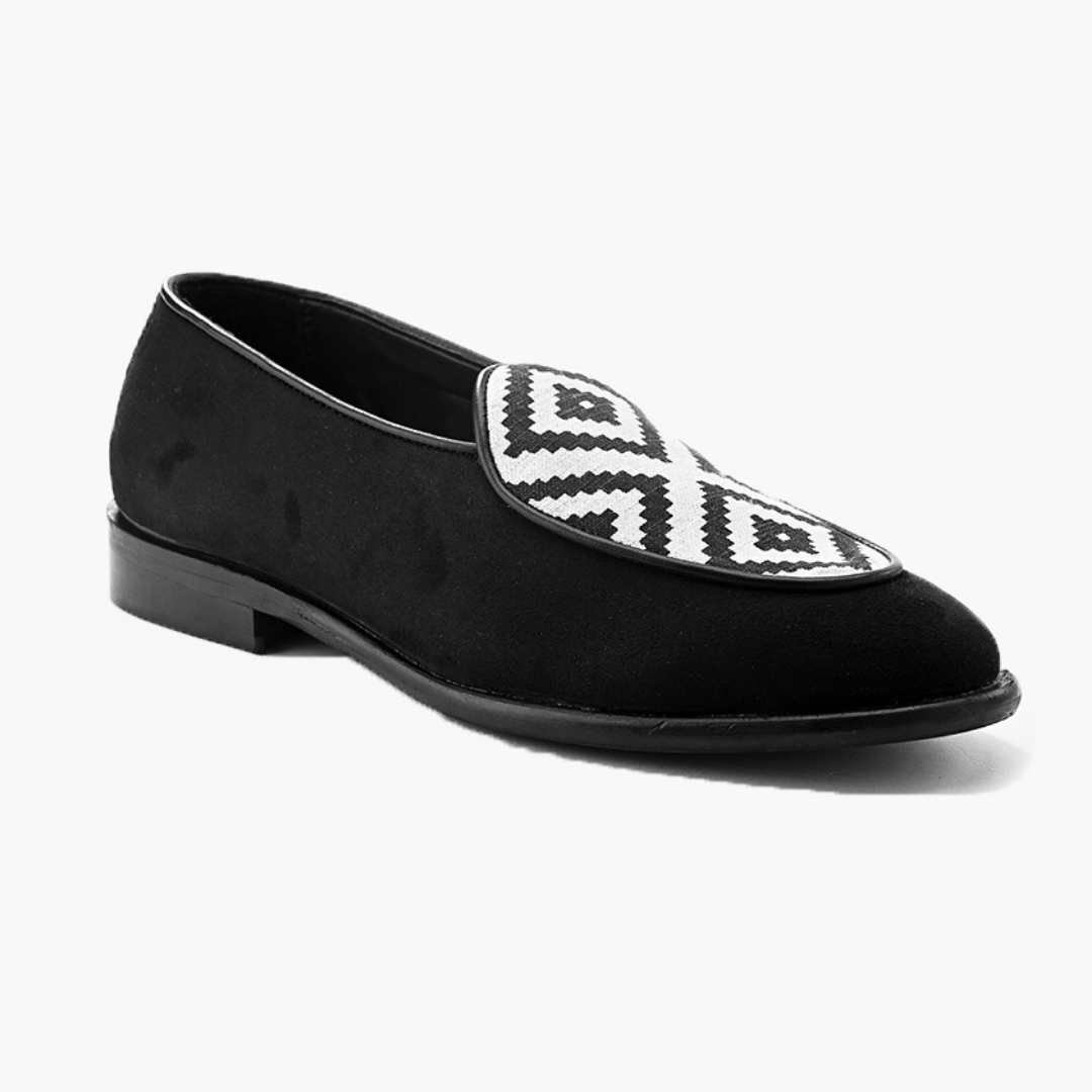 Monkstory Raro Contemporary Print Smart Casual Slip-Ons - Black/White