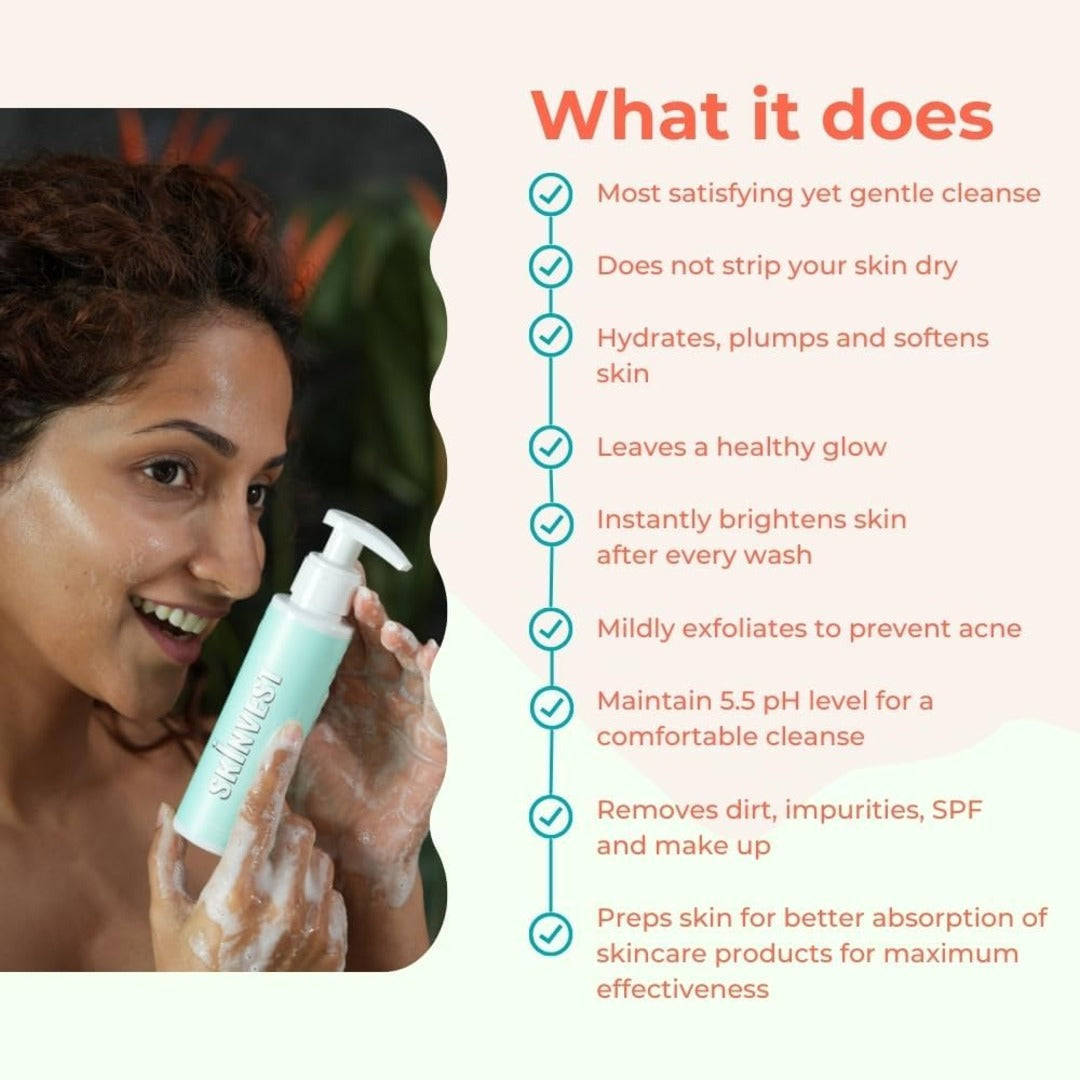 Skinvest Clear Win 100ml Face Gel Cleanser, Clarifies, Brightens & Hydrates Skin, Removes Dirt & Makeup, 100ml Light it up SPF 40 PA ++++ Body Mist Spray De-tan, Hydrate, Protect & Brightens Skin Tone