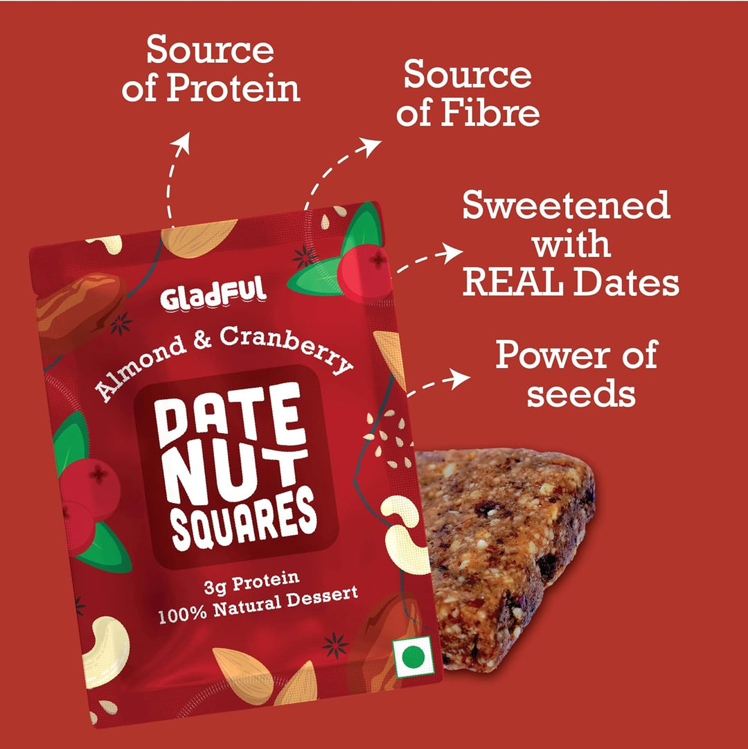 Gladful Date nut squares - almond and cranberry -  pack of 1