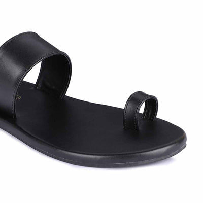 Vaana Toe-Ring Vegan Leather Slides for Men (Black)