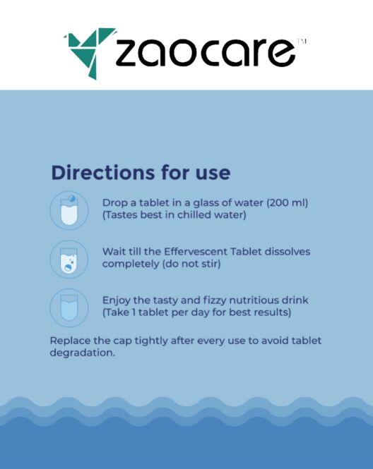 Zaocare Multivitamin Effervescent Tablets For Men & Women | Plant Based Supplements | For Overall Health